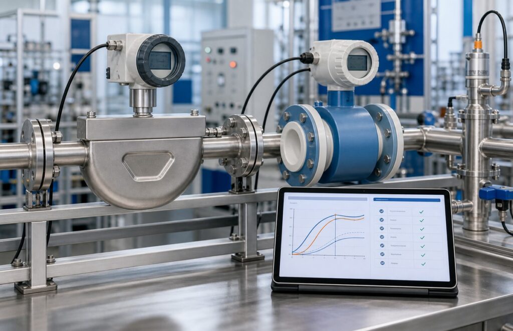 Coriolis and electromagnetic flowmeter comparison for industrial process measurement